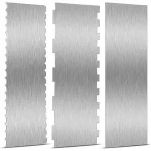 3 Pieces Stainless Steel Cake Scraper 10 Inch 9 Inch Double Sided Patterned Stripe Edge Smoother Cake Decorating Comb Pastry Cutter for Butter Mousse Cream Decoration
