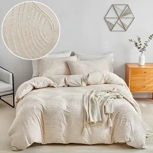 Duvet cover set (2/3 pieces) - 1 duvet cover and 1 or 2 pillowcases, 3D tufted shell texture pattern, khaki farmhouse style bedding, simple and elegant bedroom decoration, available in 9 sizes, can be used as a gift, Decorative Duvet Cover