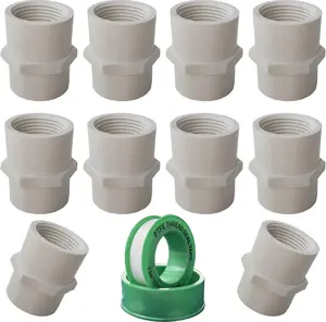 10-Pack White PVC Pipe Coupling - 1/2" NPT Female Thread, Adapter for Sch40 PVC Pipe, Plumbing Water Line Connectors