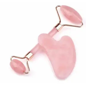 ROSE QUARTZ FACIAL ROLLER + ROSE QUARTZ GUA SHA BOARD