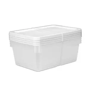 Set of 4 — 12-Quart Clear Plastic Storage Boxes with Snap-On Lid, White