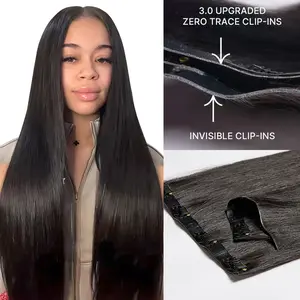 LUVME 100% Virgin Human Hair Extensions 3.0 Upgraded Ultra Soft Zero Trace Clip-ins Invisible Edge Silky Straight Natural Ends