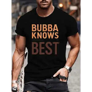 Plus Size Crew Neck Short Sleeve Graphic T-Shirt - "BUBBA KNOWS BEST" 100% Regular Fit Summer Knit Fabric Top for Daily Wear