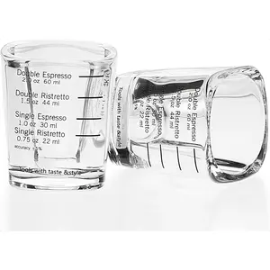 Espresso Shot Glasses Measuring Cup Liquid Heavy Glass for Baristas 2oz for Single Shot of Ristrettos (2 pack)
