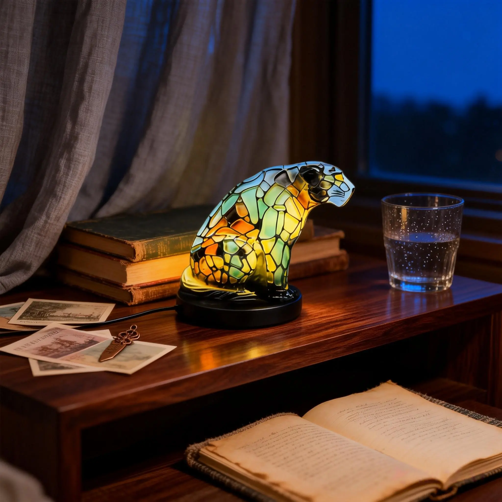 3D Effect Leopard Design Resin Animal Table Lamp - Indoor Home Decor, Party & Housewarming Nature-Themed Gift, Coffee Table Ornament