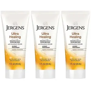 Jergens Ultra Healing Dry Skin Moisturizer, TSA Compliant Travel Size Body & Hand Lotion, Pack of 3 with Vitamins C & E for Extra Dry Skin