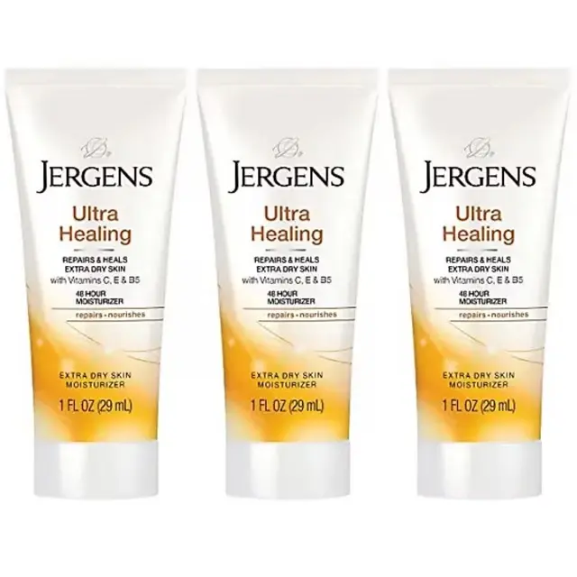 Jergens Ultra Healing Dry Skin Moisturizer, TSA Compliant Travel Size Body & Hand Lotion, Pack of 3 with Vitamins C & E for Extra Dry Skin