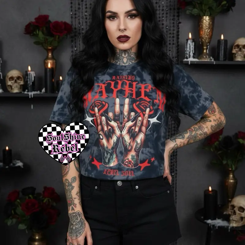 Raising Mayhem Acid Wash Tie Dye Tee-Rebel Soul-Edgy Alternative Vibes-Unisex Handmade