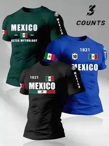 Men's Short Sleeve T-Shirt Set, Mexican Flag Print Design, Casual Summer Top, Comfortable Fit, Ideal Gift Choice