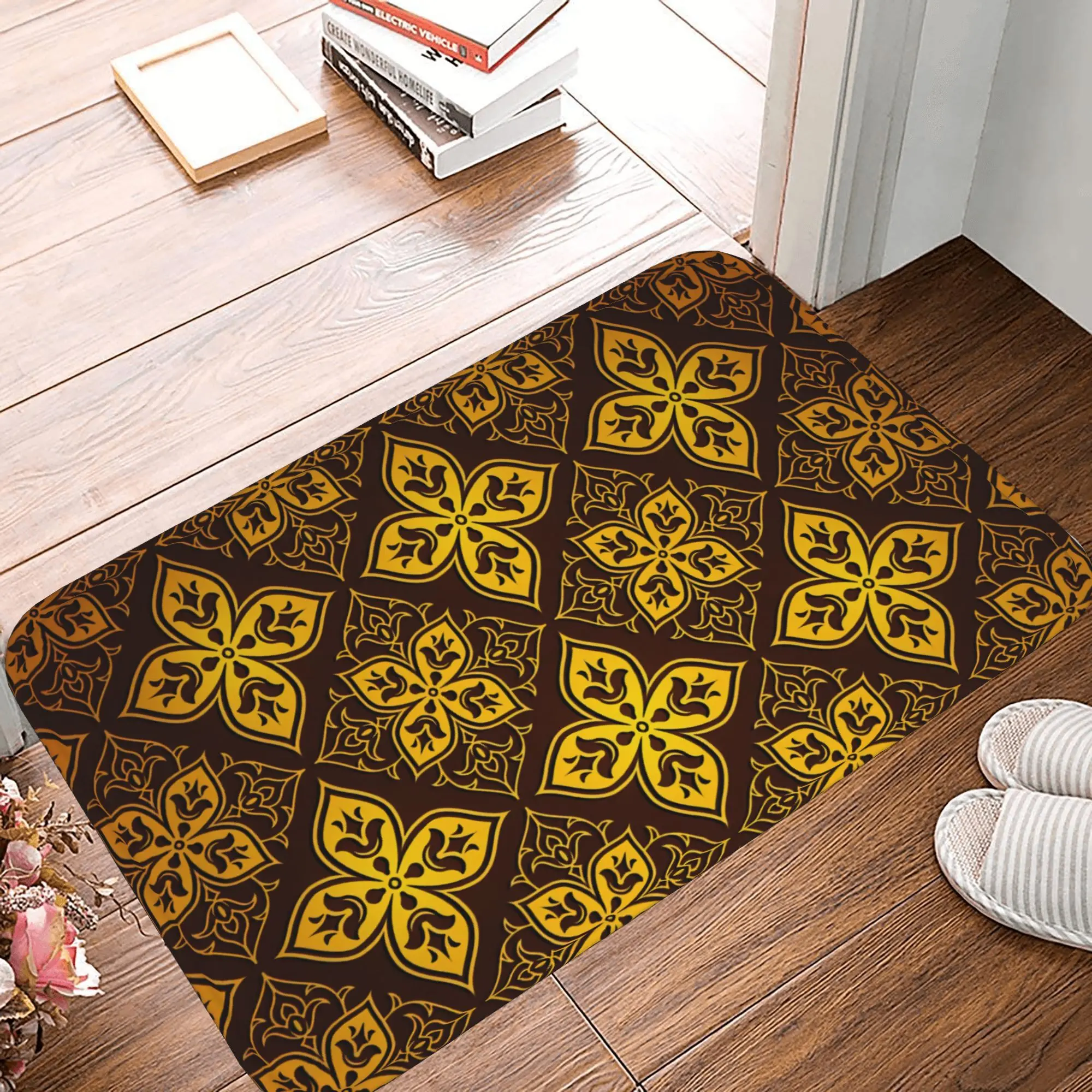 Luxury Gold & Brown Mandala Doormat   Elegant Non Slip Entryway Mat, Washable IndoorOutdoor Rug, Absorbent & Durable   16x24