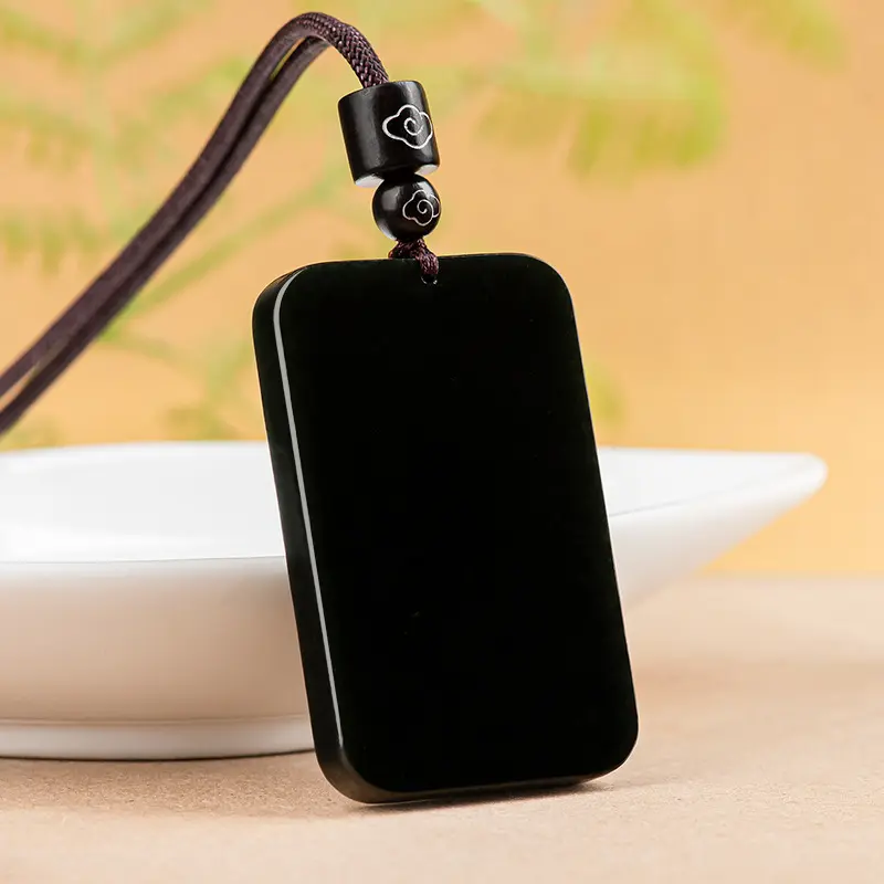 Natural Black Onyx Pendant Necklace for Men and Women, Vintage Style Polished Good Luck Charm with a Braided Cord, Unisex
