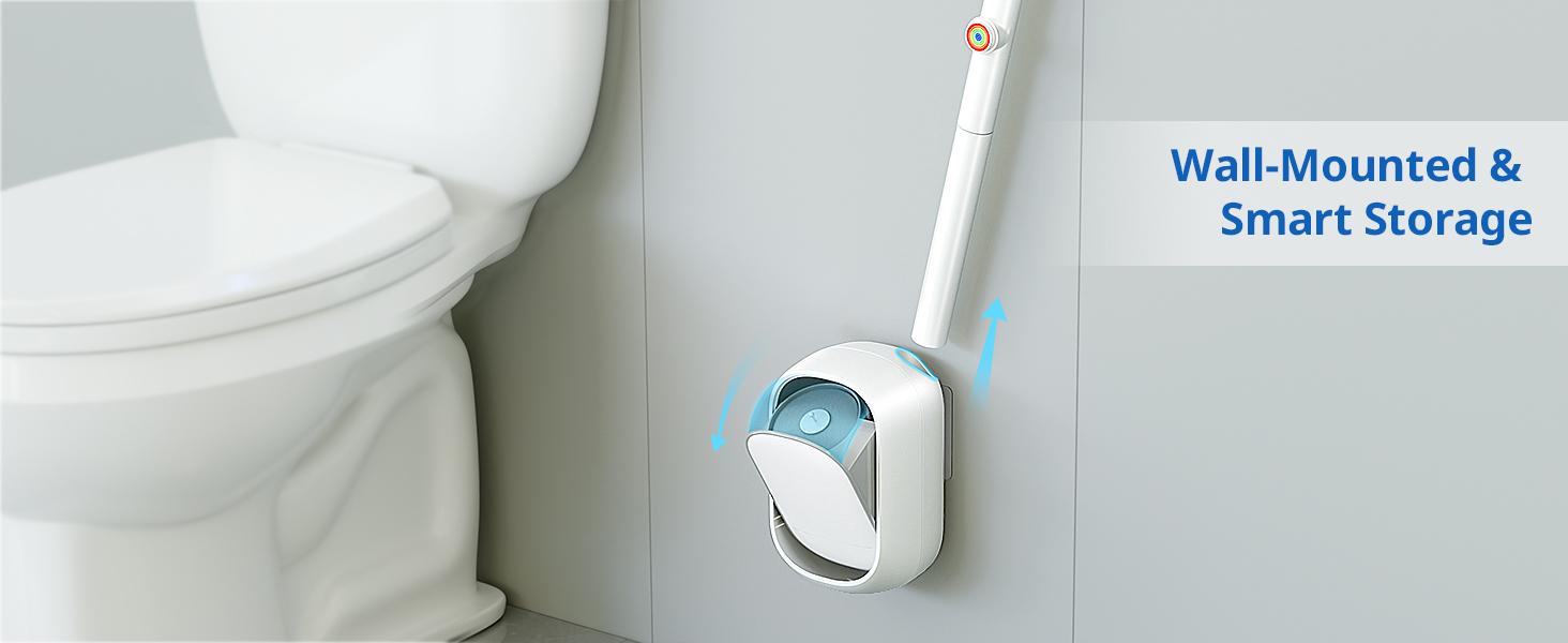 Disposable Toilet Cleaner Wand & Holder Set, Wall Mounted Toilet Bowl Brush Kit with 12 Refill Heads, Hygienic Cleaning System for Bathroom & RV