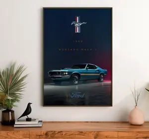 Vintage 1969 Ford Mustang Mach 1 Digital Art Poster Unframed - Classic Muscle Car Wall Art Print | Luxury Car Wall Decor | High-Resolution Printable