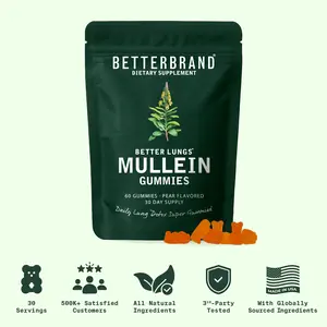 Betterbrand Mullein Lung Detox Gummies for Respiratory Health & Mucus Cleanse - 60 Pear Flavored Chewable Gummies - 30 Servings - Dietary Supplement for Respiratory Health Support