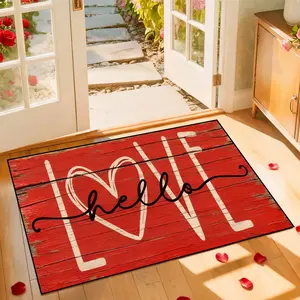 Valentine's Day Heart Wood Grain Print Door Mat, Home Decorative Rug, Home Decor Rugs, Romantic and Design, Perfect for Entrance, Kitchen, Bathroom