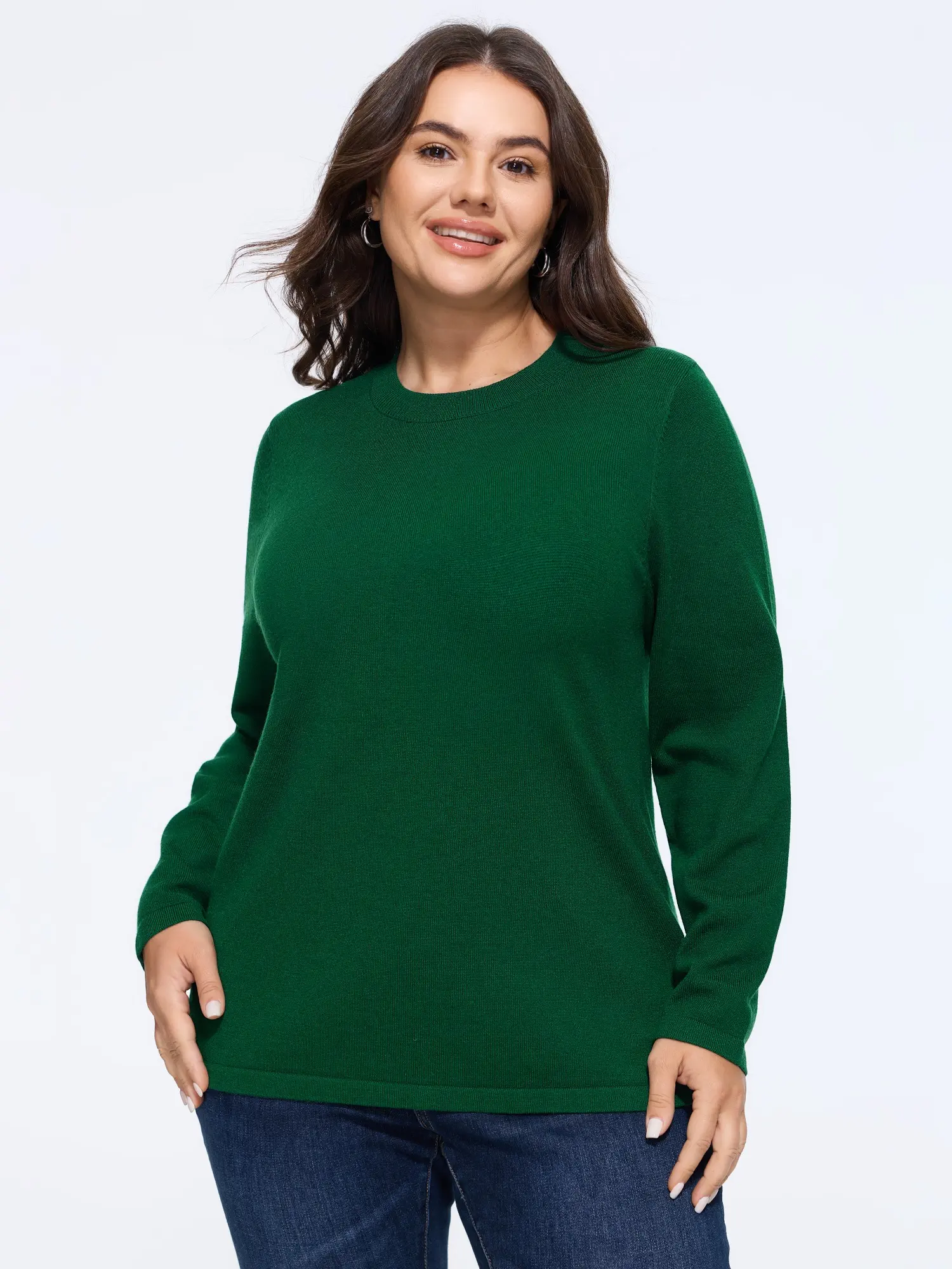 Women's Plus Size Supersoft Solid Crew Neck Pullover Sweatshirt [M-6X] - Back To School, Fall Essential
