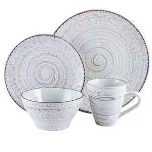 212 MAIN Malibu Sands 16-Piece Stoneware Tableware Set - 12oz Beach Theme Dinner Set with Round Plates & Bowls, Oven-Safe Kitchen Tableware (Shell Color), Dinner Sets