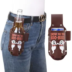 Funny Halloween Beer Holster – “Show Me Your Boo-Bies” Leather Drink Holder for Men | Gag Gift, White Elephant Gift, Party Accessory, BBQ & Festival Beer Belt