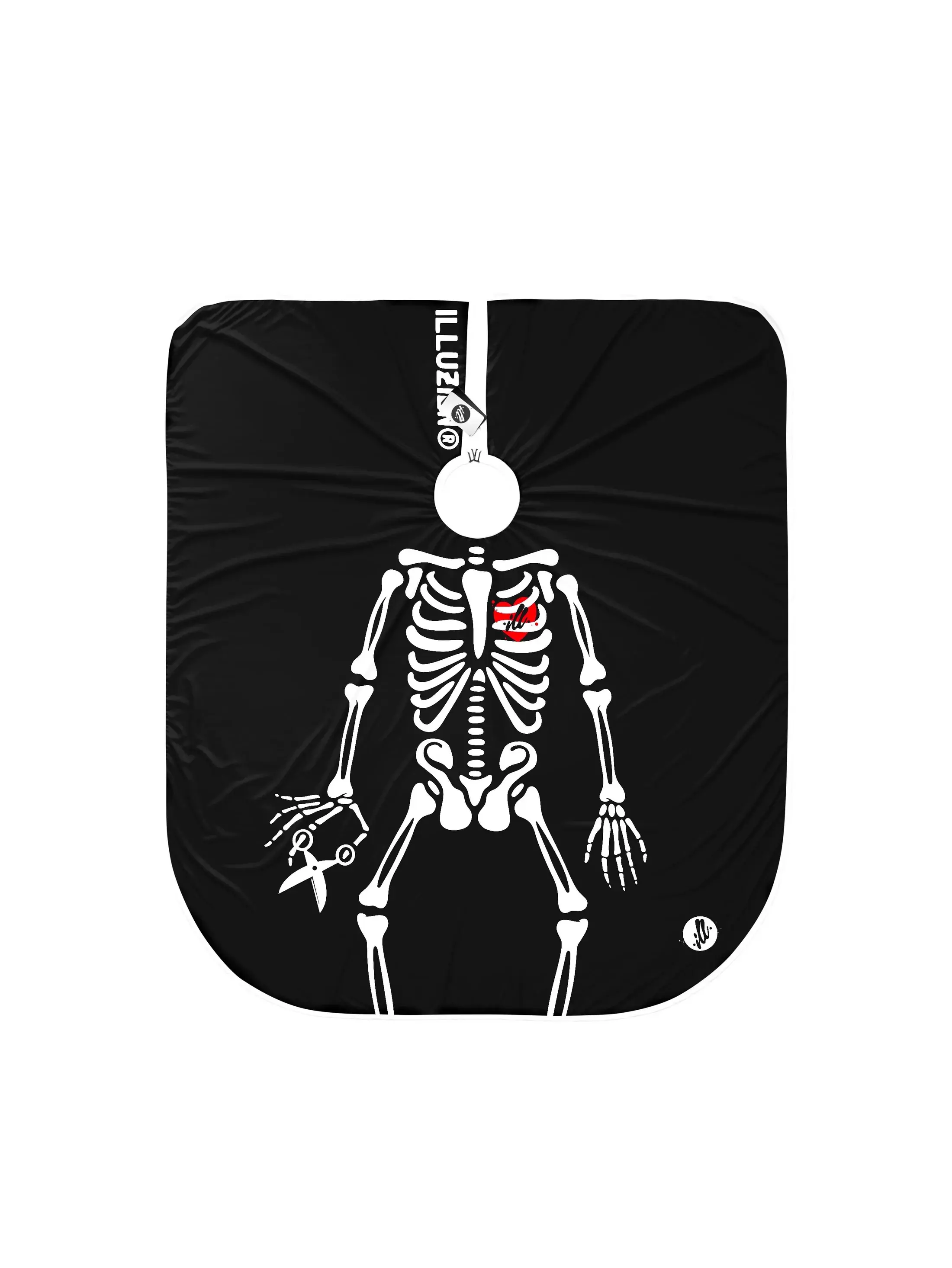 Adult Skeleton PRO Barber Cape – Black Halloween Professional Haircut Cape, Lightweight Breathable Hair-Repellent Salon Cutting Cover with Adjustable Snap Neck for Barbers and Stylists