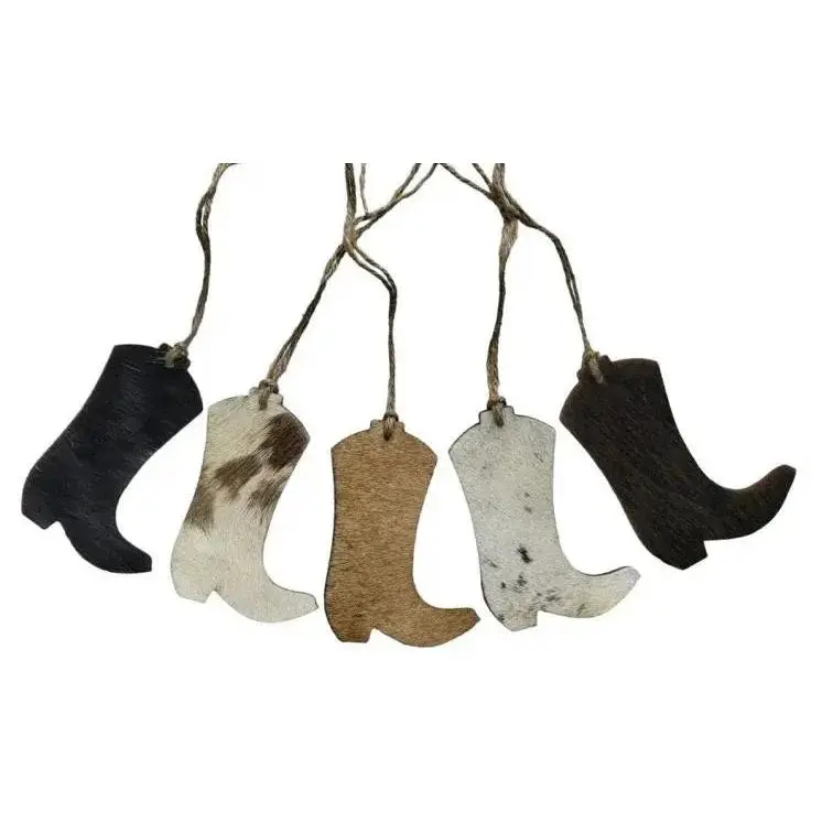 Cowhide Western Leather Christmas Ornament - Boot - Sold Individually