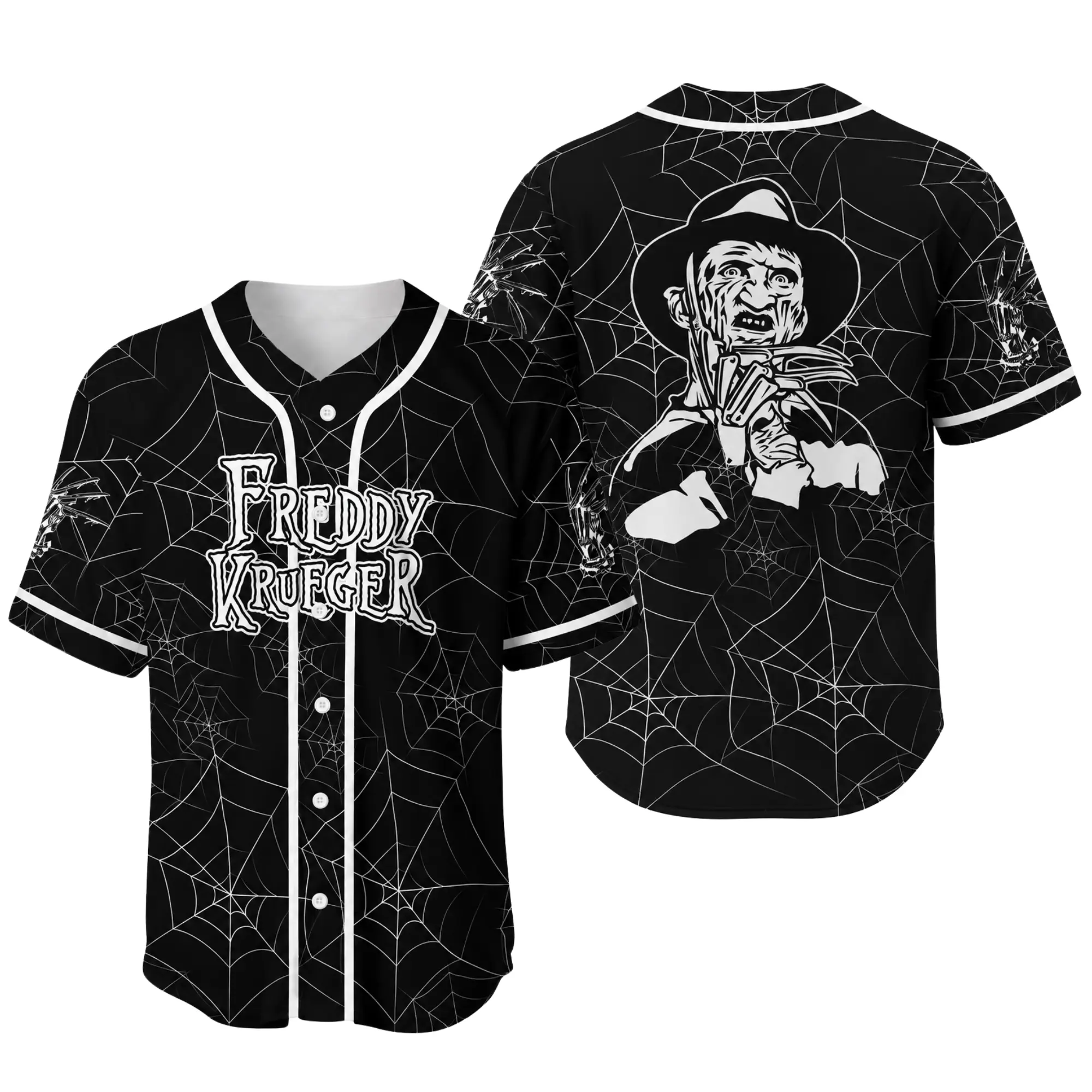 Men’s Black Horror Baseball Jersey, Spider Web Graphic Button Down Shirt, Halloween Gothic Streetwear, Unisex Spooky Season Outfit