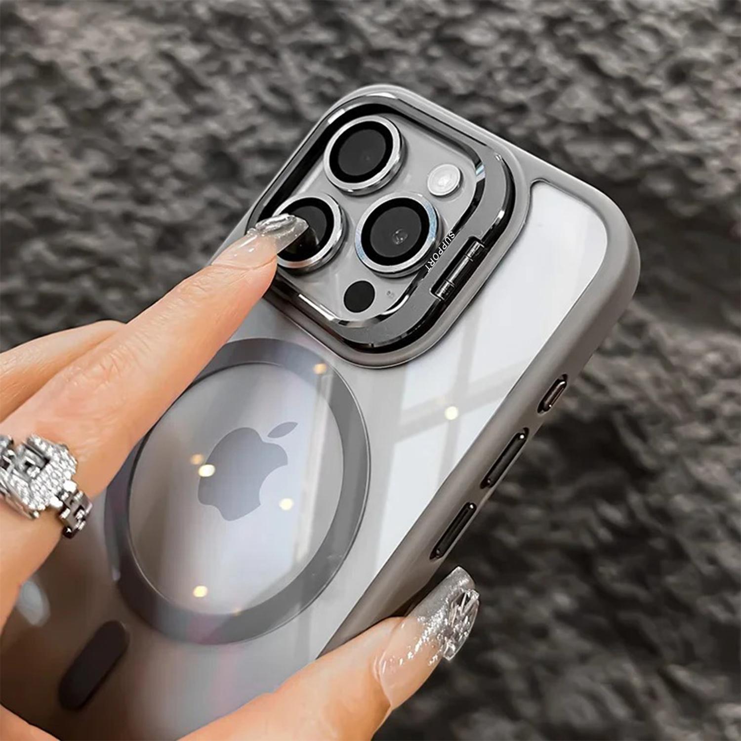 for iPhone 17 Pro Max 16 15 14 13 12 11 Magnetic Case with Kickstand, Compatible with MagSafe, Built in Stash Stand Clear Shockproof Cover Camera Lens Protection Case