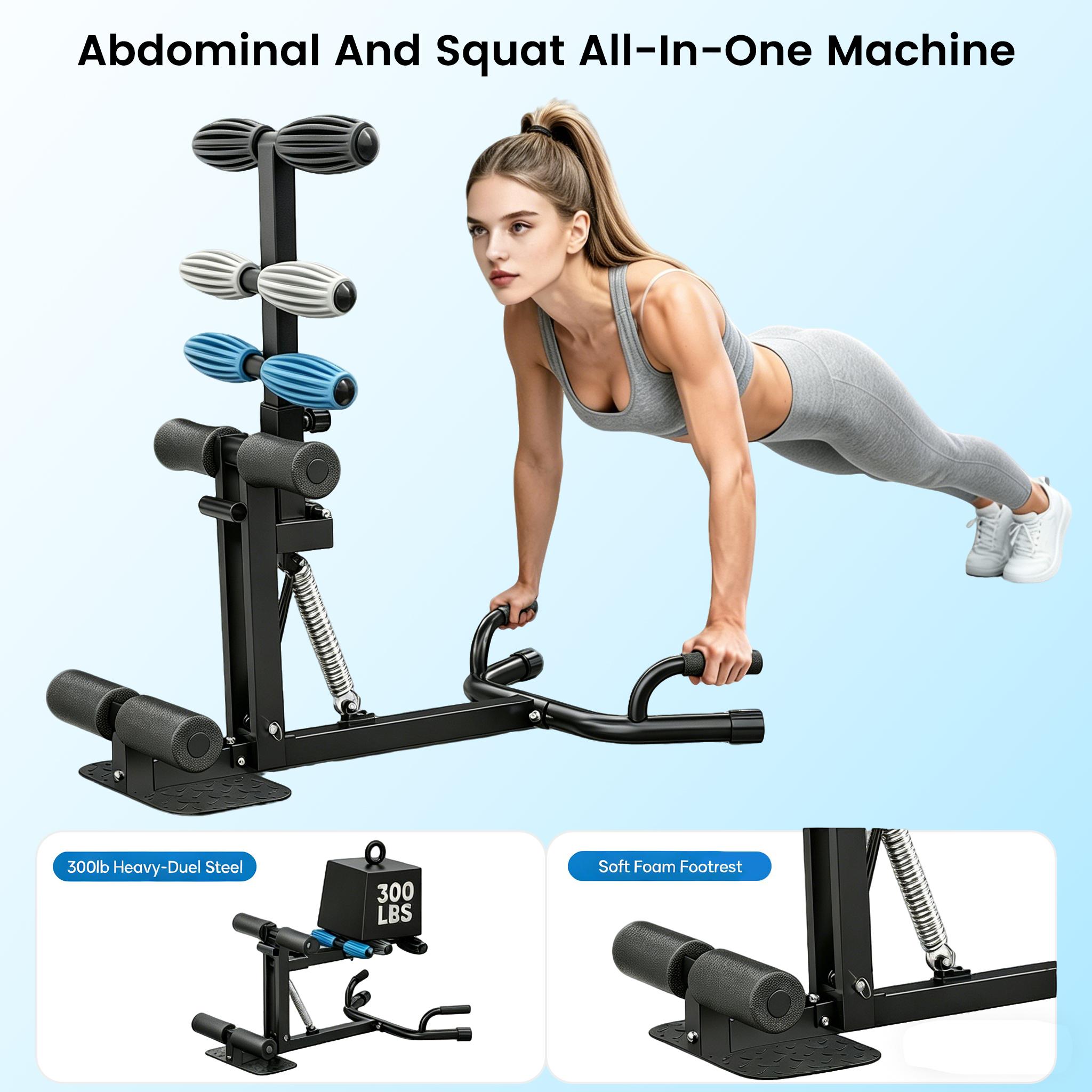 Ranbro Professional Squat Machine, Multi-Use Home Workout Station for Abdominal & Leg Training, Adjustable Core Strength Fitness Equipment with Resistance Bands, Full Body Exercise Machine for Stability & Power, Space-Saving Personal Home Gym