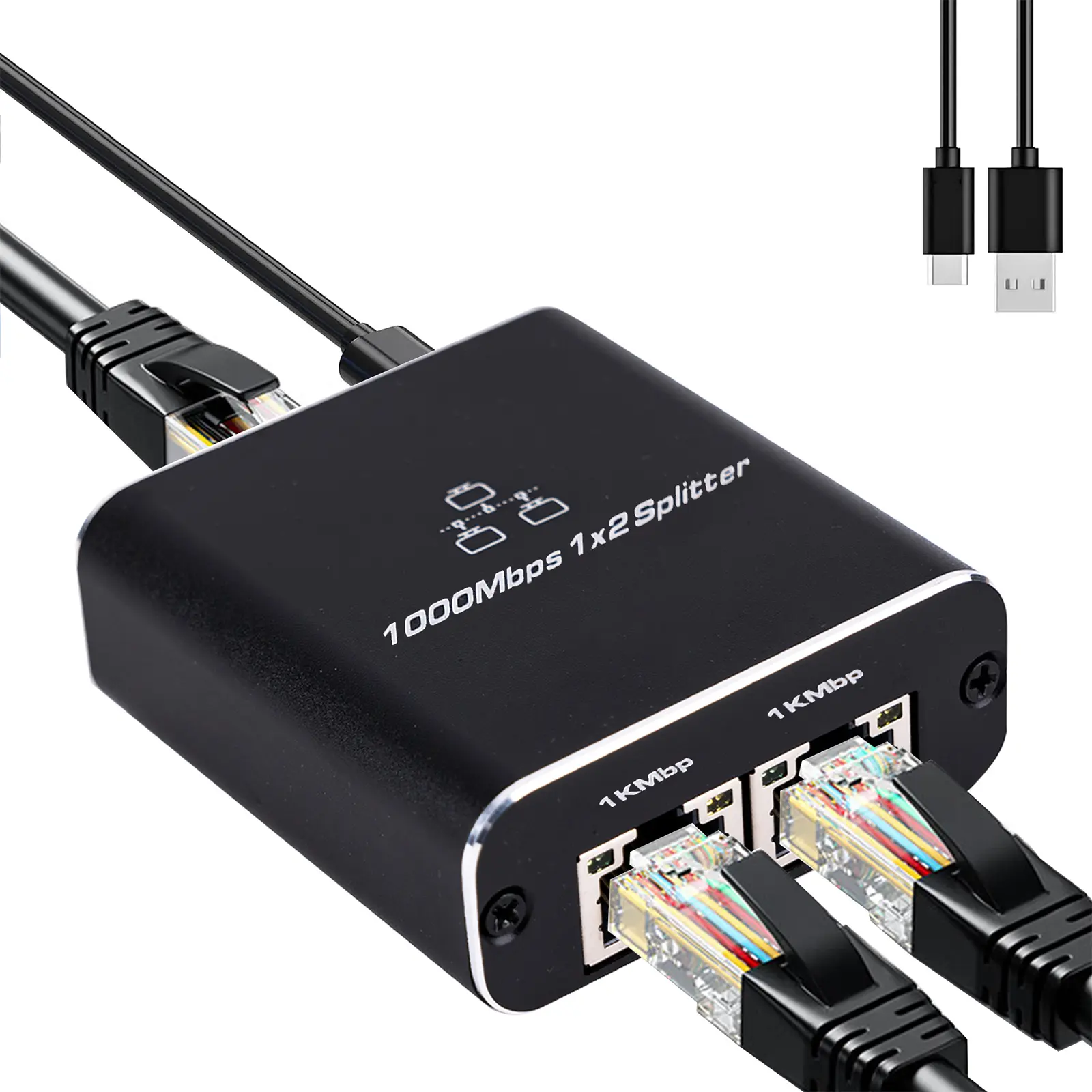 Ethernet Splitter 1 to 2 1000Mbps, Internet Cable Splitter 1 in 2 Out High Speed Switch Network Gigabit for LAN RJ45 Port Router Switch Work with Cat5/5e/6/7/8 Cable(Black)