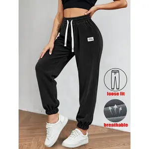 Women's Casual Corduroy Pants, Soft Solid Color Fabric, Elastic Waist Adjustable Drawstring, Cuffed Ankle Trousers, All-Match Comfort Wear for Spring, Fall, Office & Everyday Casual
