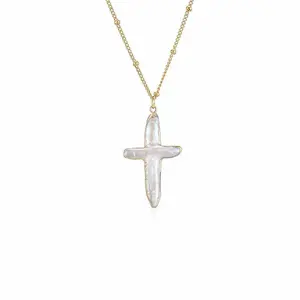 Pearl Cross Necklace  Pearl Cross Necklace for WomenBaroque Pearl Necklace Chunky Big Cross Pearl Necklace