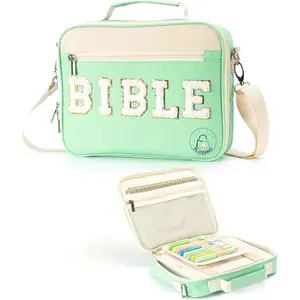 Bible Cover Case for Women, Large Chenille Letter Bible Bag with Shoulder Strap,Green Bible Carrying Tote Bags for Bible Study Accessories, Gift for Women Lady Teen Grils (Green)