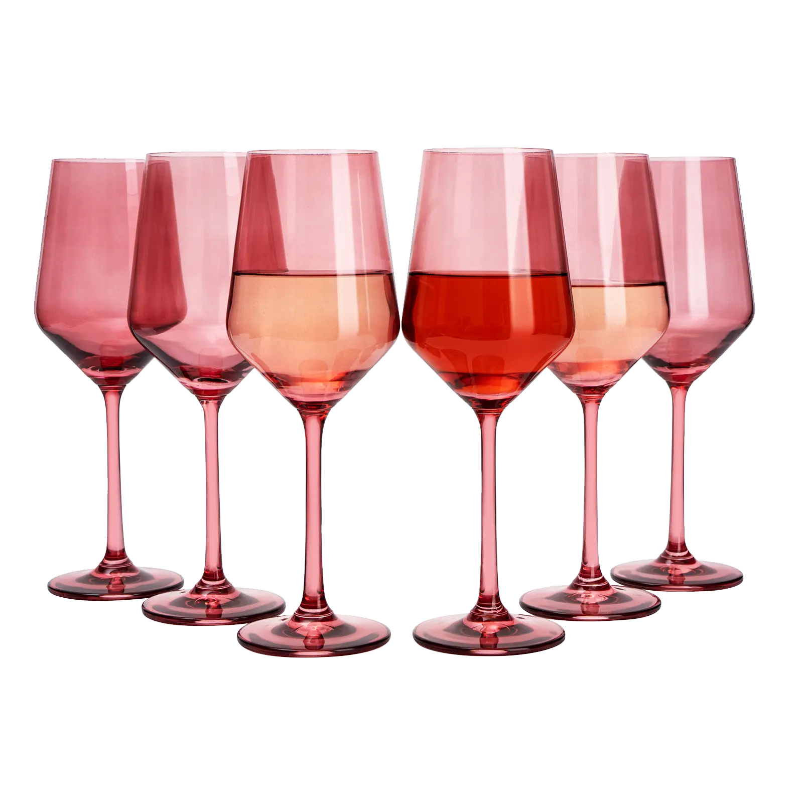 Set of 6 Colored Wine Glasses - 12 oz Hand Blown Italian Style Crystal Bordeaux Wine Glasses - Premium Stemmed Colored Glassware - Unique Drinking Glasses (6, Rose)