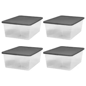 Homz 12 Qt Stackable Plastic Storage Container w/Snaplock Lid, Gray (4 Pack) Box Boxes
