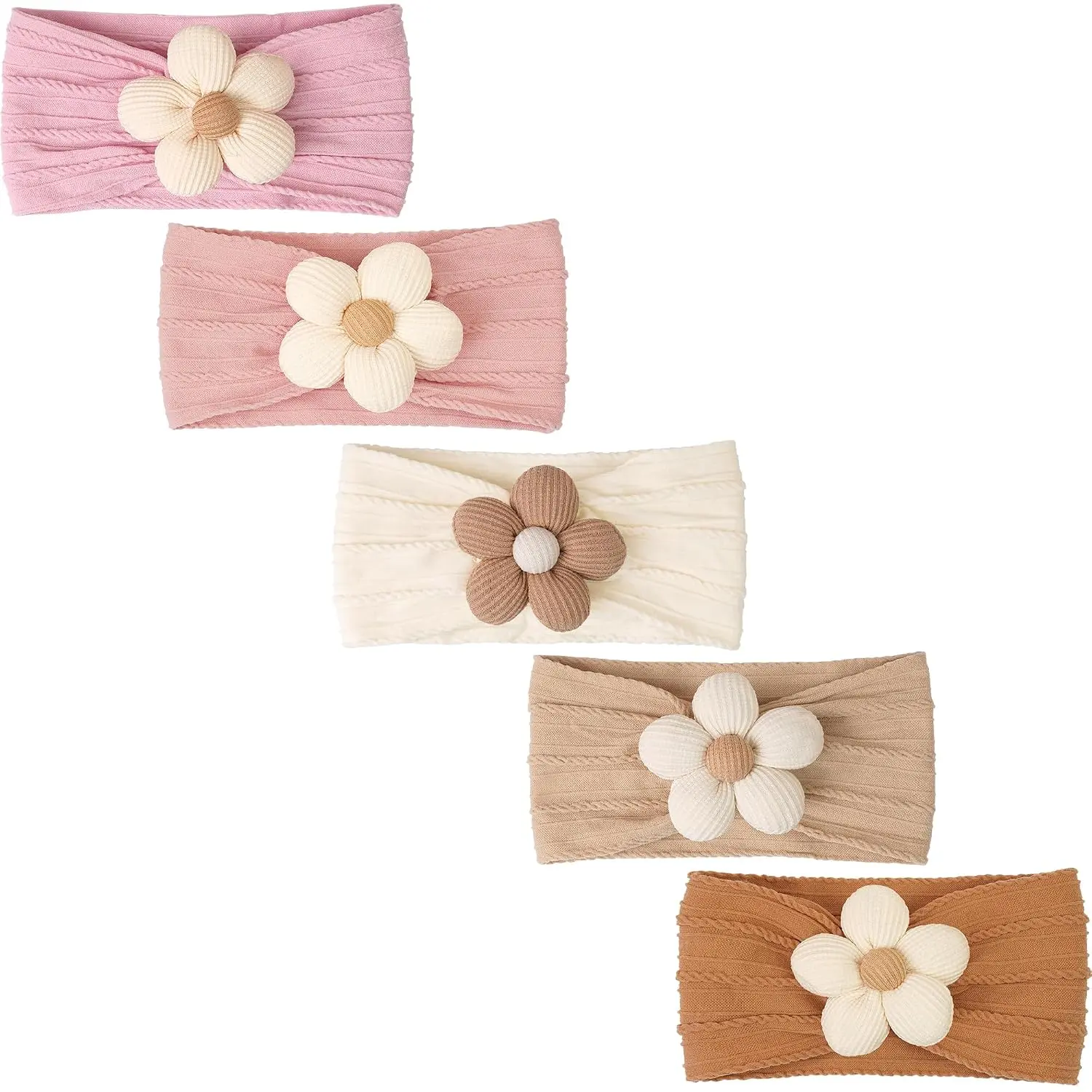 5Pcs Baby Flower Headbands Baby Girl Soft Nylon Headband for Newborn | Floral Nylon Hairbands | Hair Accessories for Infant Toddler Kids | Gifts for Babies
