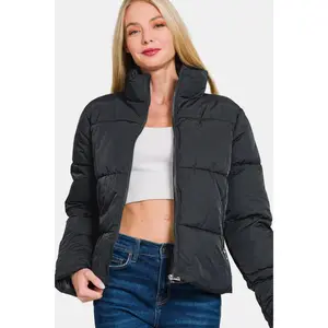 Zenana Zip Up Turtleneck Puffer Jacket with Pockets
