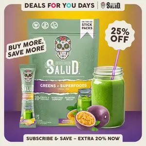 Salud 2-in-1 [Greens + Superfoods – Passion Fruit] Daily Greens Drink Mix, Agua Fresca, Gut Health & Bloating Support, Probiotics & Prebiotics, Vegan, Non-GMO, Easy-to-Drink Greens Powder (15 Servings), Deals For You Days