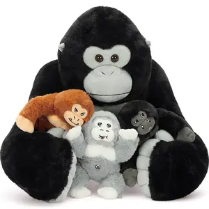 Tezituor Gorilla Family Plush Toy Set 4Pcs - 1 Big & 3 Small Stuffed Animals, Soft Jungle Animal Gift for Kids,Birthday Gift for Boys Girls,Christmas Gift