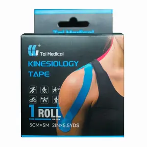 Elastic Therapeutic Athletic Kinesiology Tape, Mouth Tape, Gold Beige, Tan Color, 2" x 16.4 ft - 1 Roll