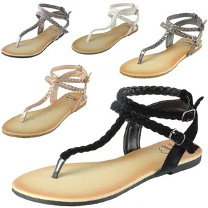 Alpine Swiss Womens Gladiator Sandals Braided T-Strap Slingback Roman Flats