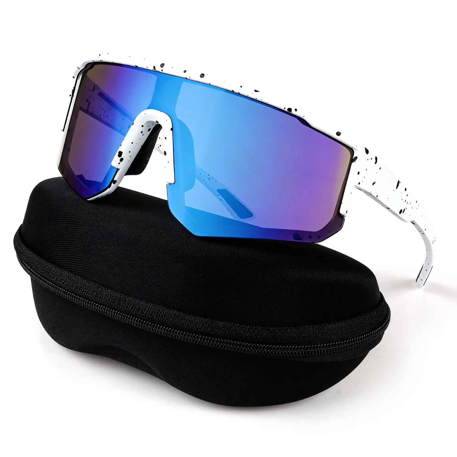 YOFOZEAL Polarized Sports Sunglasses Men Women Oversized Shield Sunnies White Speckled Frame Cycling Running Glasses Wraparound Eyewear UV400, Sunglasses For Women, Men's Sunglasses