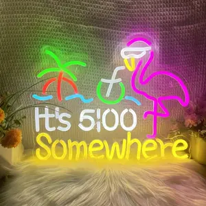 Flamingo It's 5 o 'clock some place neon wall decoration USB-powered dimmer beer Neon Man Cave Bar garage LED light art signs light sign decorative neon lead neon usb night room accessory