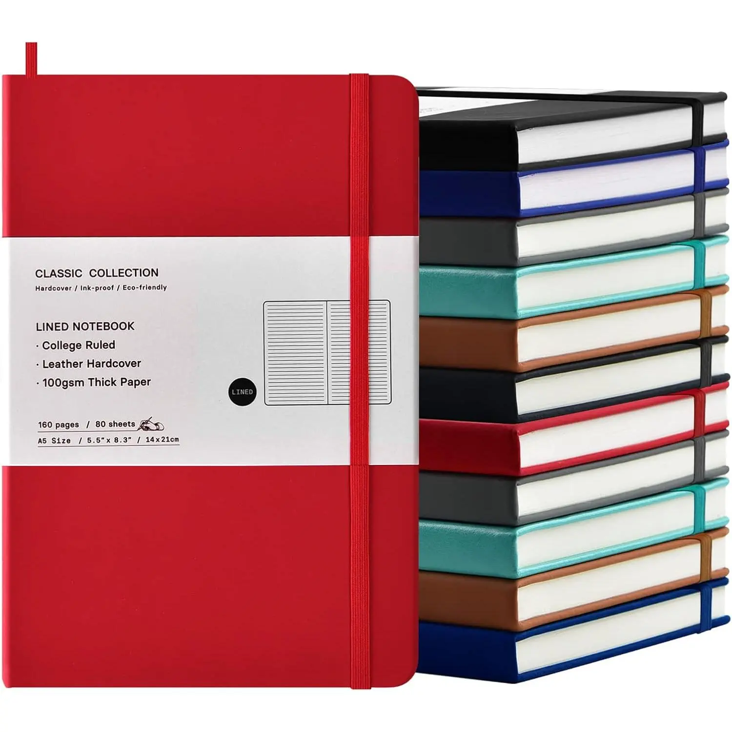 12 Pack A5 Journal Notebooks Bulk, 160 Pages, 100GSM Thick Paper, 8.3 x 5.5 inch Hardcover Lined Leather Journals for Writing Office School Business Work Men Women (Multicolor)