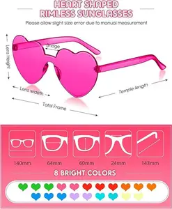 Sherr Rimless Neon Sunglasses – 3 Pack of Colorful Heart Party Shades for Men & Women, Fun Plastic Glasses Party Favors
