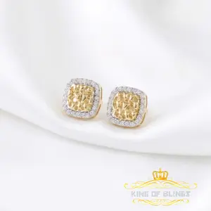 King of Bling's 1.50ct Moissanite Yellow 925 Silver Women Round Edge Square Shape Nugget Earring