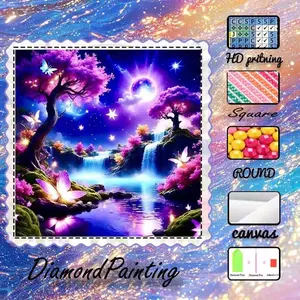 DIY 5D Flocking Cloth Diamond Painting Kit, AB Drills, Fairy Dust Drills, Crystal Drills, Diamond Pattern Design, Waterfall, Cape Jasmine, Butterfly Diamond Embroidery, Special Craft Art Kit, Wall Decoration, Gift for Family, Lovers, Friends