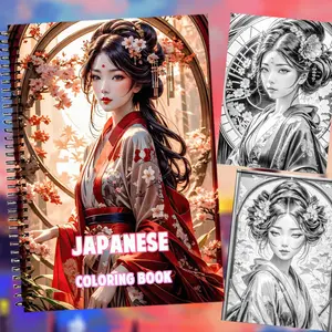 Japanese Theme Adult Coloring Book, Dual Spiral Binding, Artistic Geisha Scale Pages, 20 Pages (100g Paper), Perfect Relax Gift
