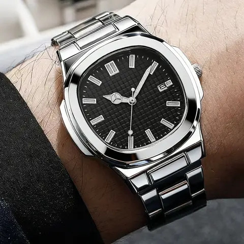 Men's Business Quartz Watch with Steel Stainless Steel Strap, Calendar Function, Square Face, Rivet Decor, Daily Wear, Party Gift