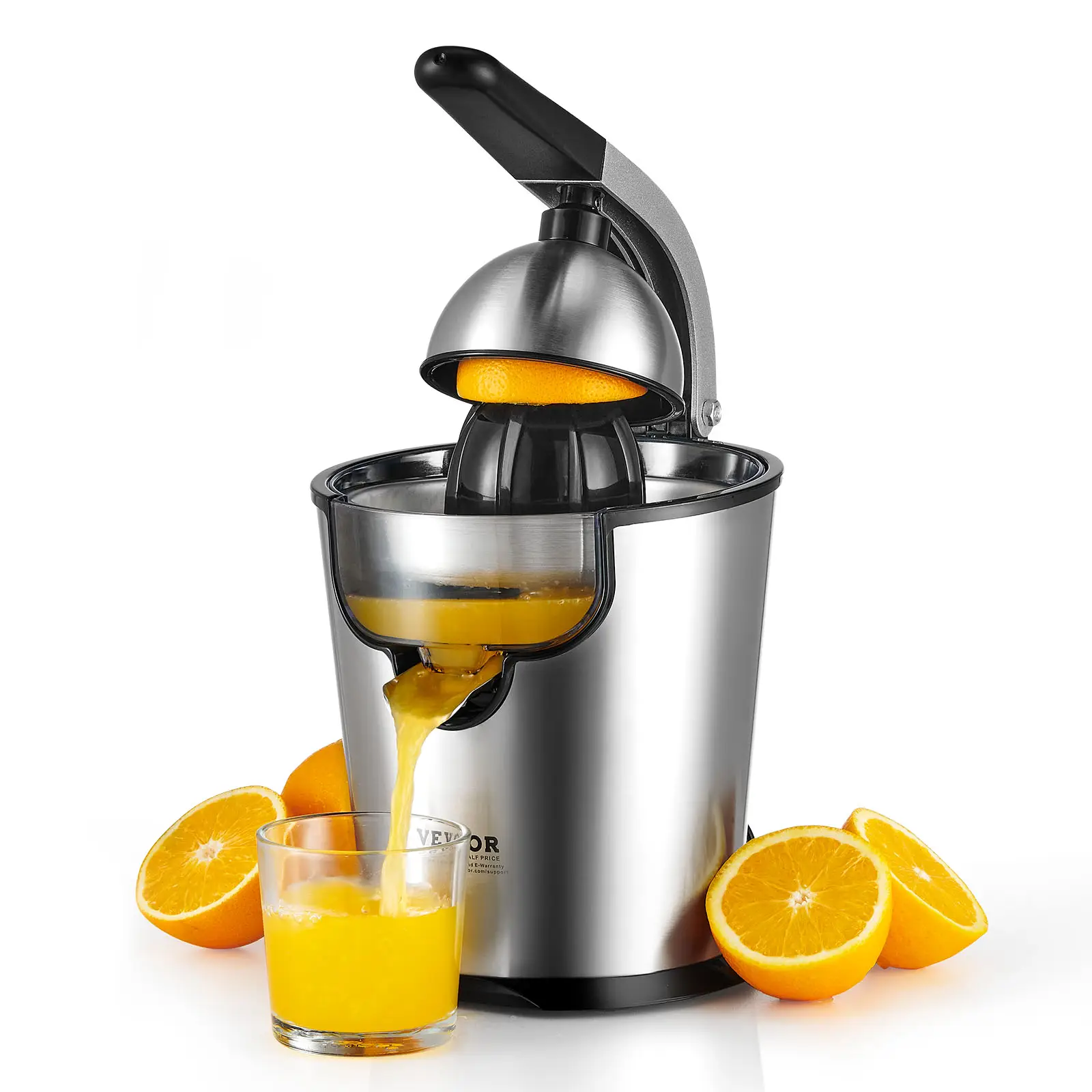 VEVOR Electric Citrus Juicer, Orange Juice Squeezer with Two Size Juicing Cones, 300W Stainless Steel Orange Juice Maker with Soft Grip Handle, For Or
