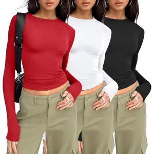 3 Pack Womens Long Sleeve T Shirts Fall Fashion Basic Going Out Crop Tops Slim ted Winter Clothes Christmas T-Shirt with Wine Glass Design Polka Dot Halter Top black  top  big  shirt Neon Satin Deep V Neck Corset Top Women's Plunge V-Neck Spaghetti Strap