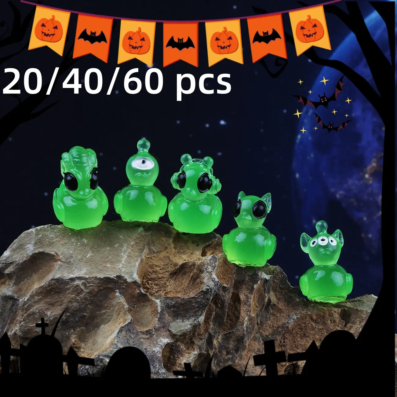 20/40/60 pcs Mini Alien Resin Ducks, Fun Space Themed Festive Decorations, Cute Unique Desk Ornaments, Halloween & Christmas Decor, Sci-Fi Lover Gifts -MM1